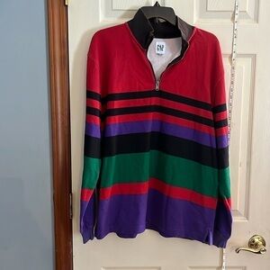 New-gap-M-multicolor-pull over, quarter zip, slightly distressed sweatshirt